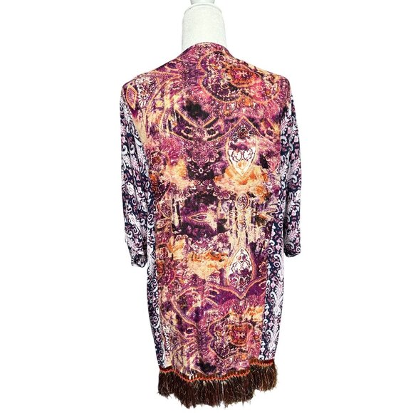 Umgee Open Cardigan Duster Sweater Medium Boho Kimono Fringe Festival Gypsy - Picture 5 of 9